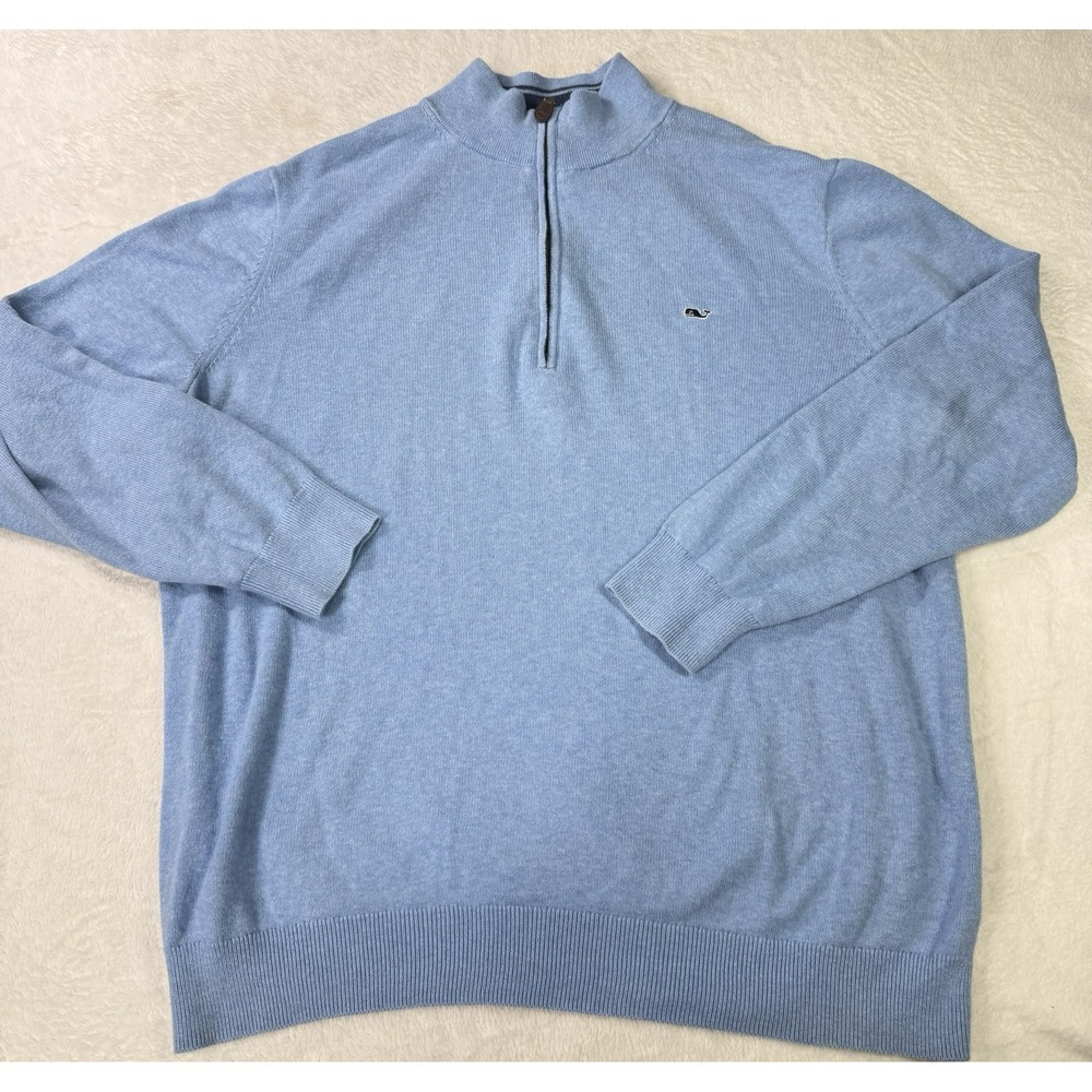 Vineyard Vines Sweater 1/2 Zip Mens XL Blue Cotton Cashmere Knit Preppy